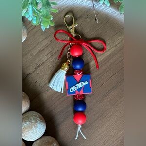 College Game Day Ole Miss University 
Tote Purse Beaded Bag Charm Red Blue 6"
